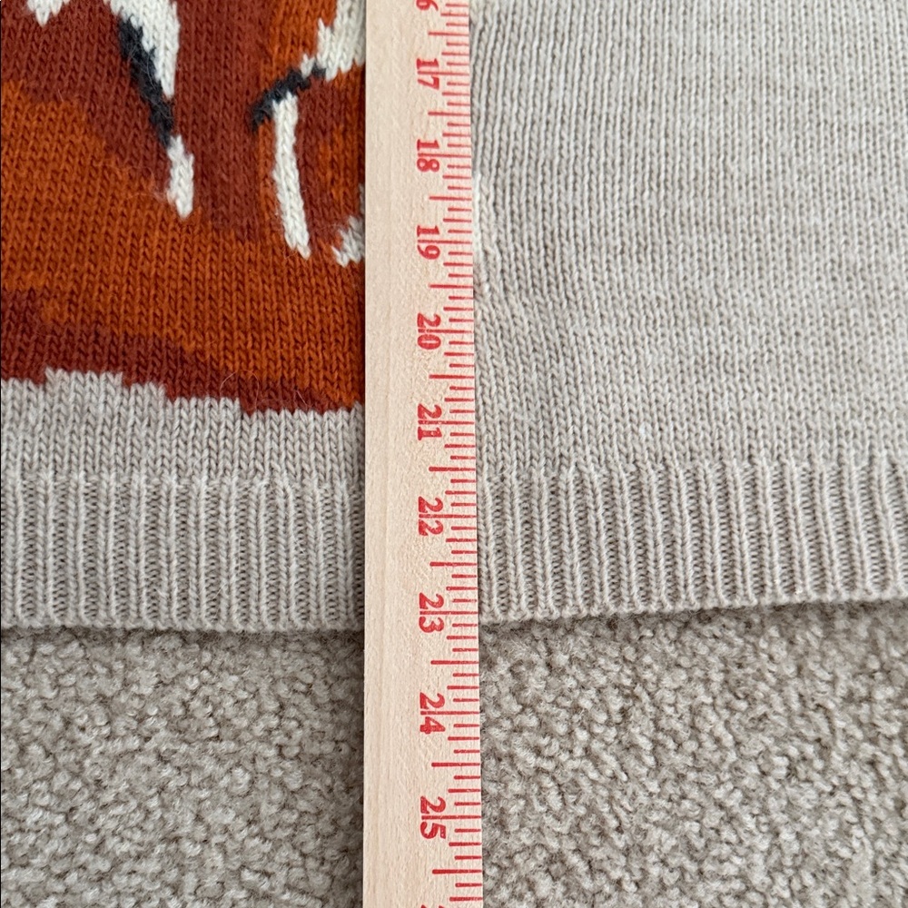 Garnet Hill Wool Blend Crewneck Sweater with Fox Intarsia- Warm Rust/Cream XS - Picture 8 of 13